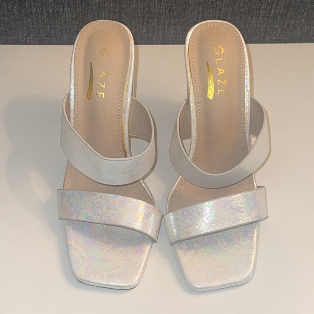 Strappy backless slide heels approximately 4”